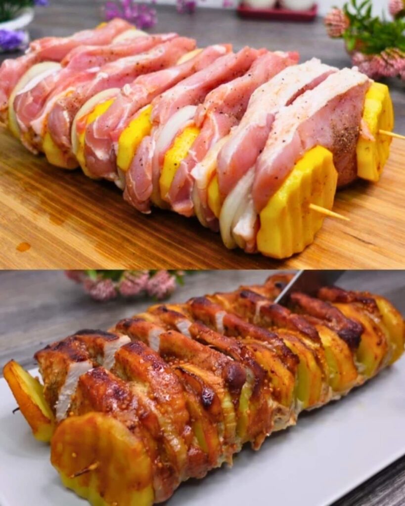 Pork and Potato Skewers with Honey Mustard Glaze finished dish
