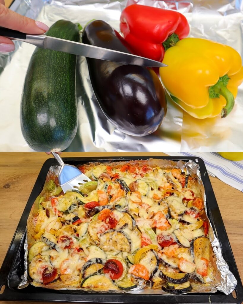Baked Vegetables with Garlic Yogurt Sauce and Cheese finished dish
