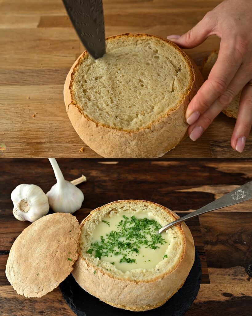 Old Garlic Soup in Bread
