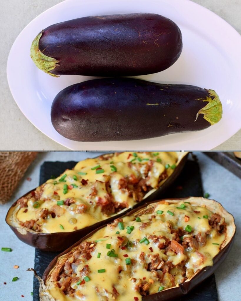 Stuffed Eggplants with Lentils and Vegan Cheese finished dish