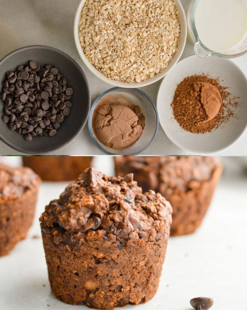 Chocolate Peanut Butter Baked Oatmeal Cups finished dish