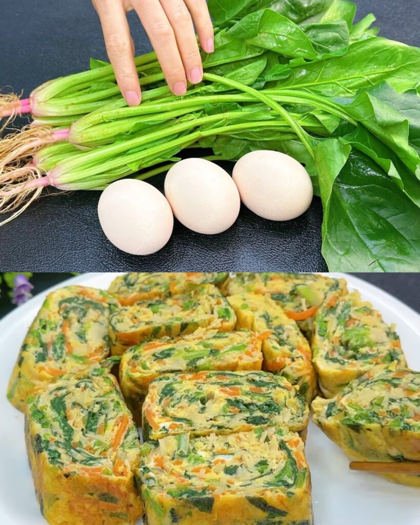 Spinach and Eggs with Enoki Mushrooms