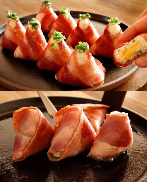 Delicious Bacon-Wrapped Rice Balls with Cheddar and Green Onion