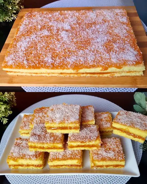 Super Tasty Sponge Cake with Apricot Jam and Coconut Flakes