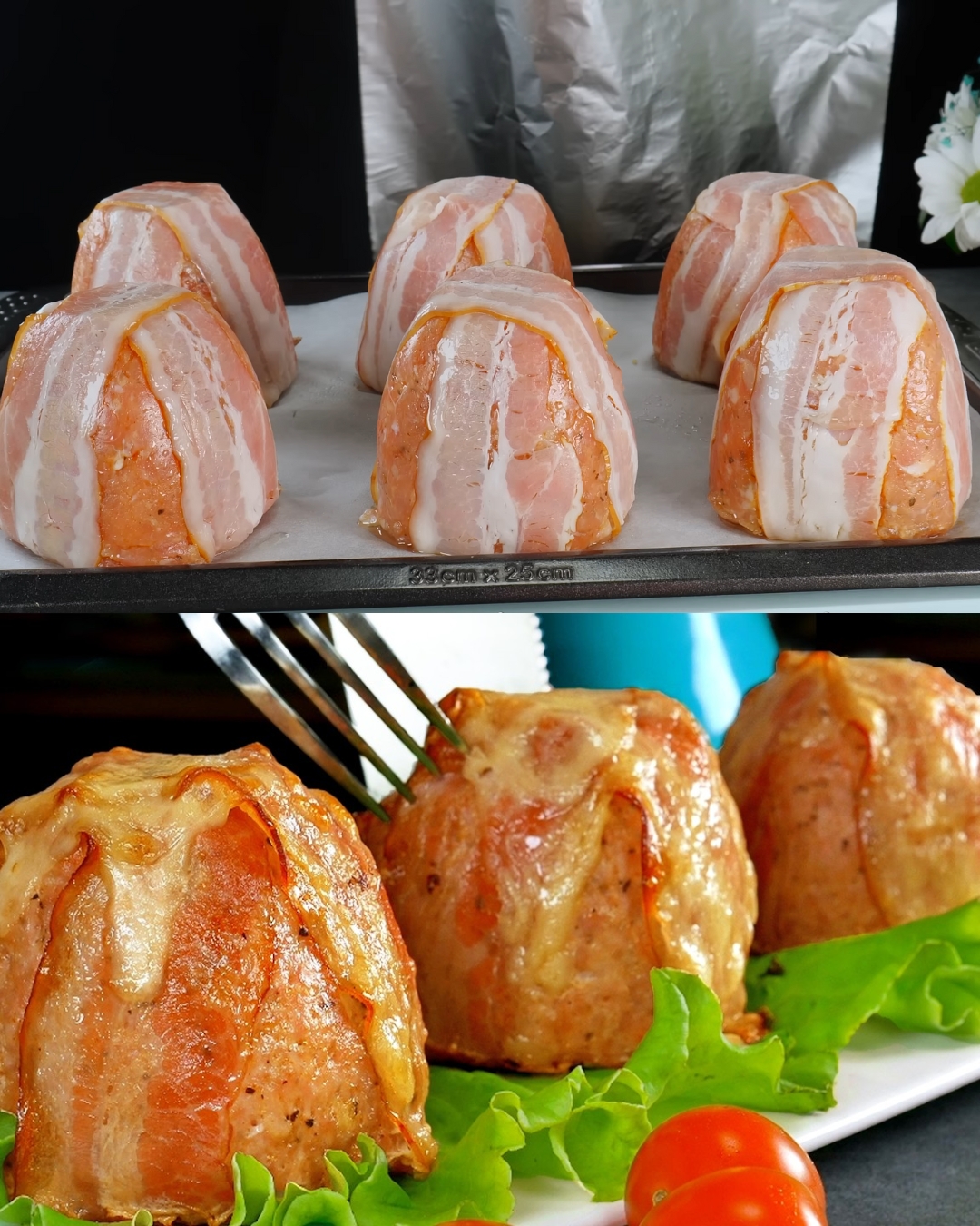 Stuffed Minced Pork Cups with Bacon, Tomato, and Mozzarella