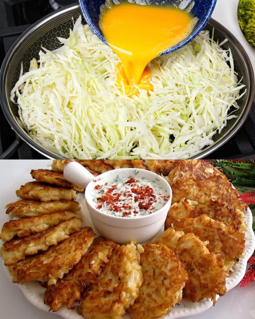 Cabbage Fritters with Garlic Yogurt Sauce