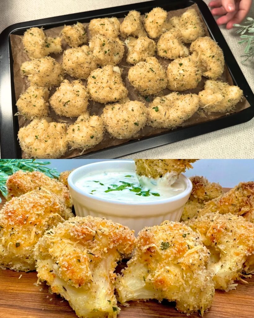 Crispy Baked Cauliflower with Creamy Herb Sauce finished dish