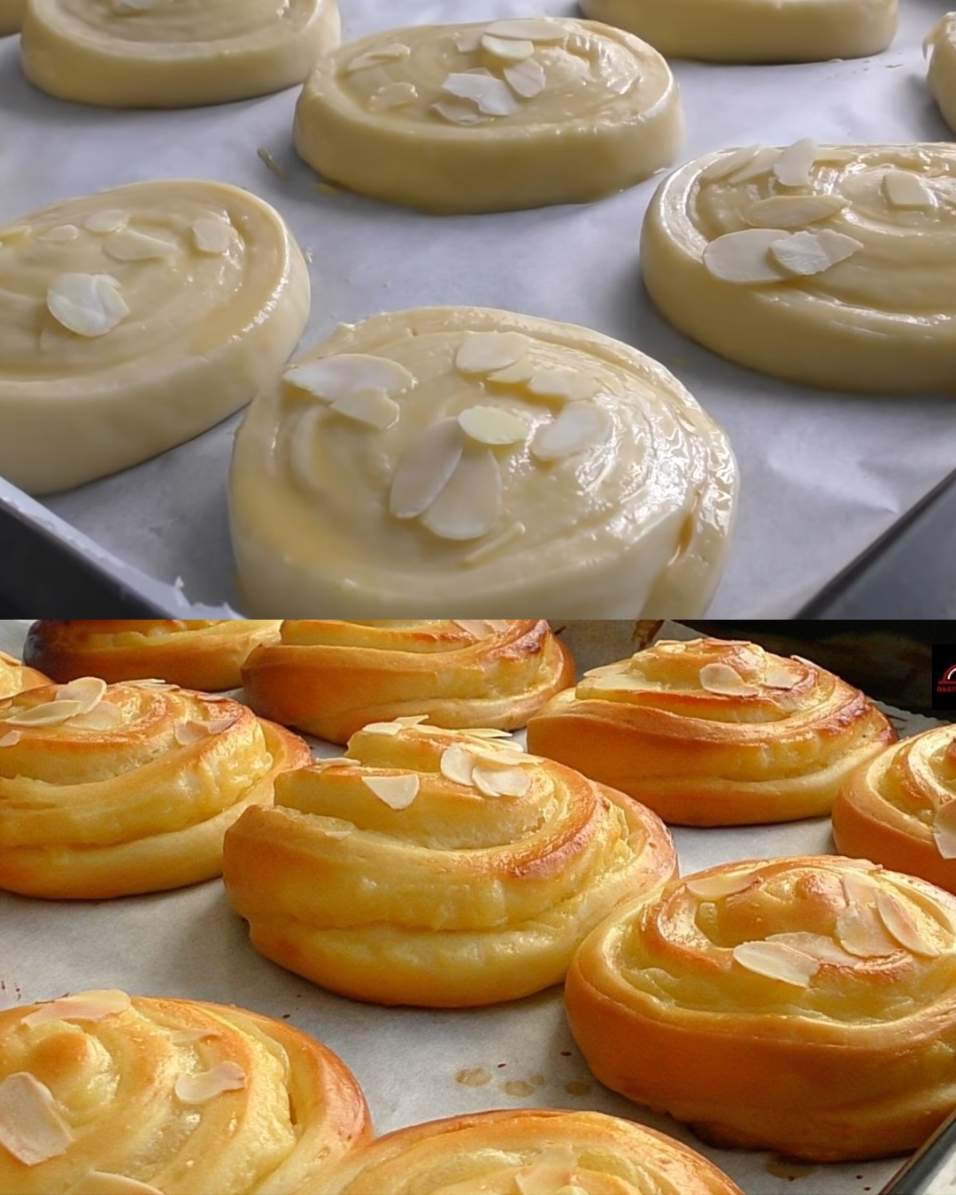 Custard-Filled Sweet Rolls with Almond Flakes