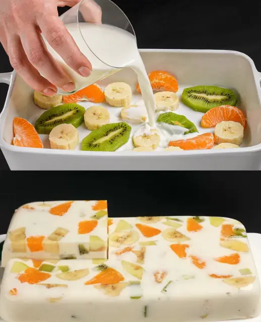 Creamy Fruit Dessert with Cottage Cheese and Milk