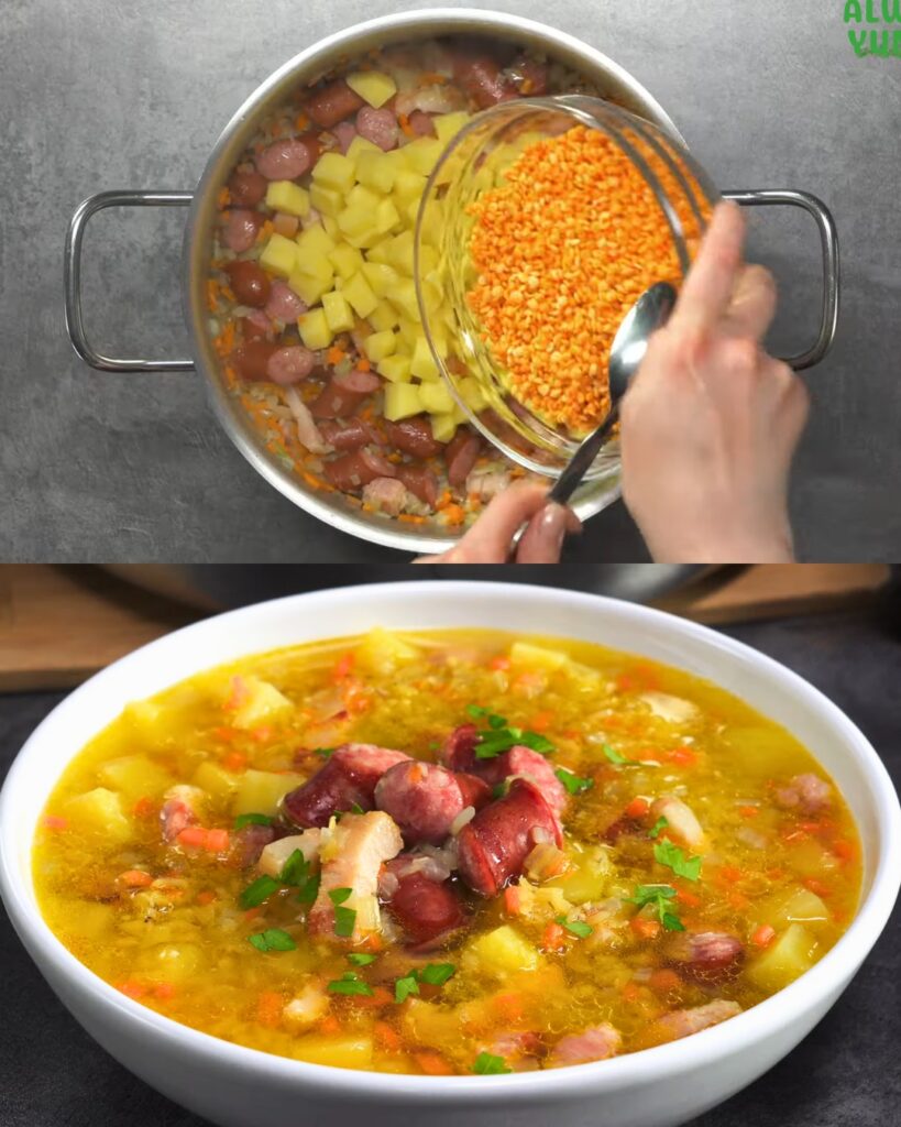 Hearty Lentil Soup with Smoked Sausage and Bacon
