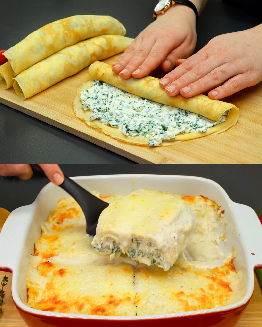 Savory Spinach and Cream Cheese Pancakes with Béchamel Sauce