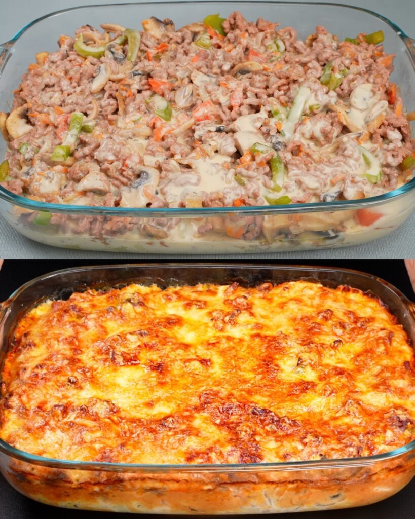 Hearty Ground Beef and Vegetable Casserole with Fresh Salad finished dish
