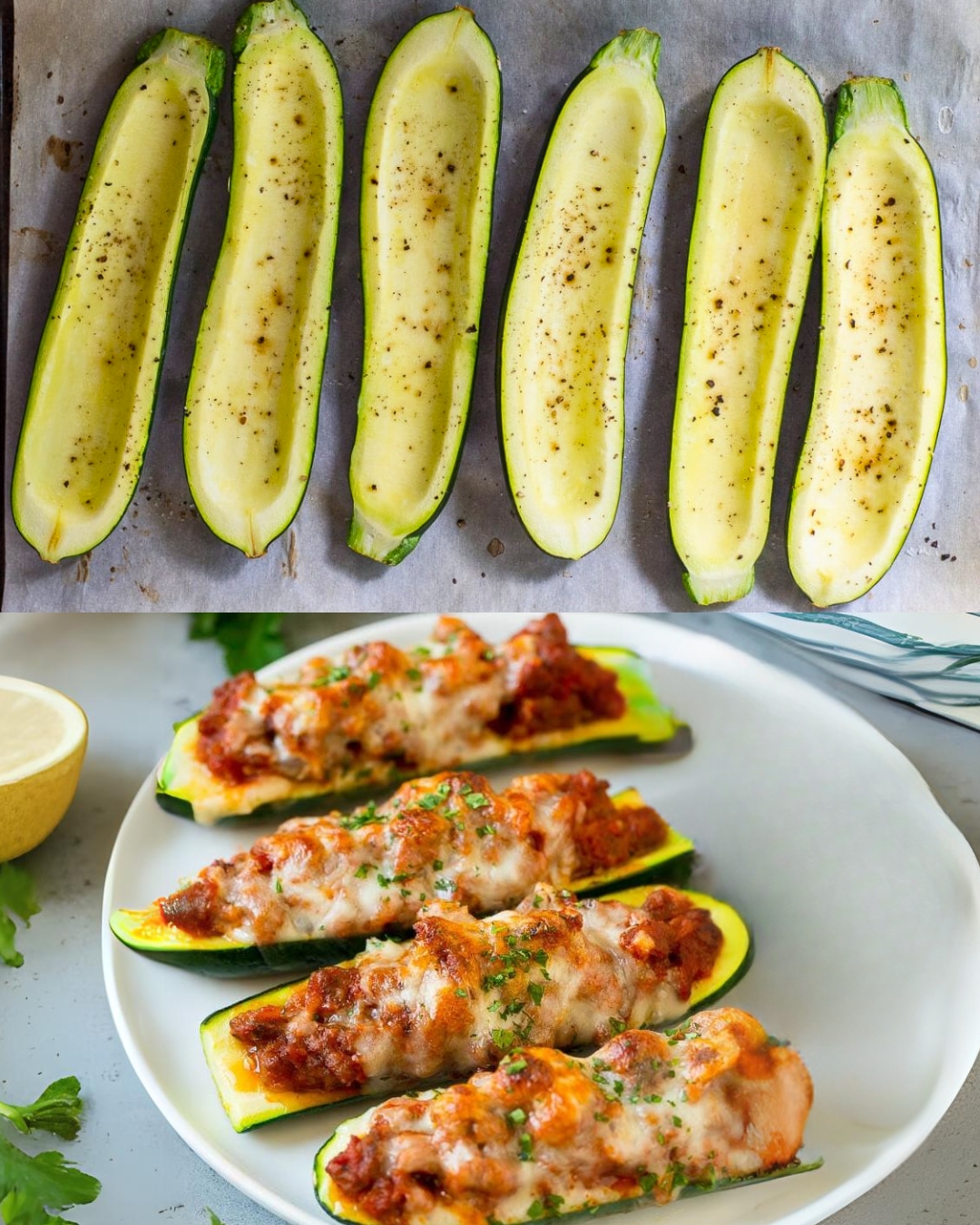 Cheesy Sausage Stuffed Zucchini Boats