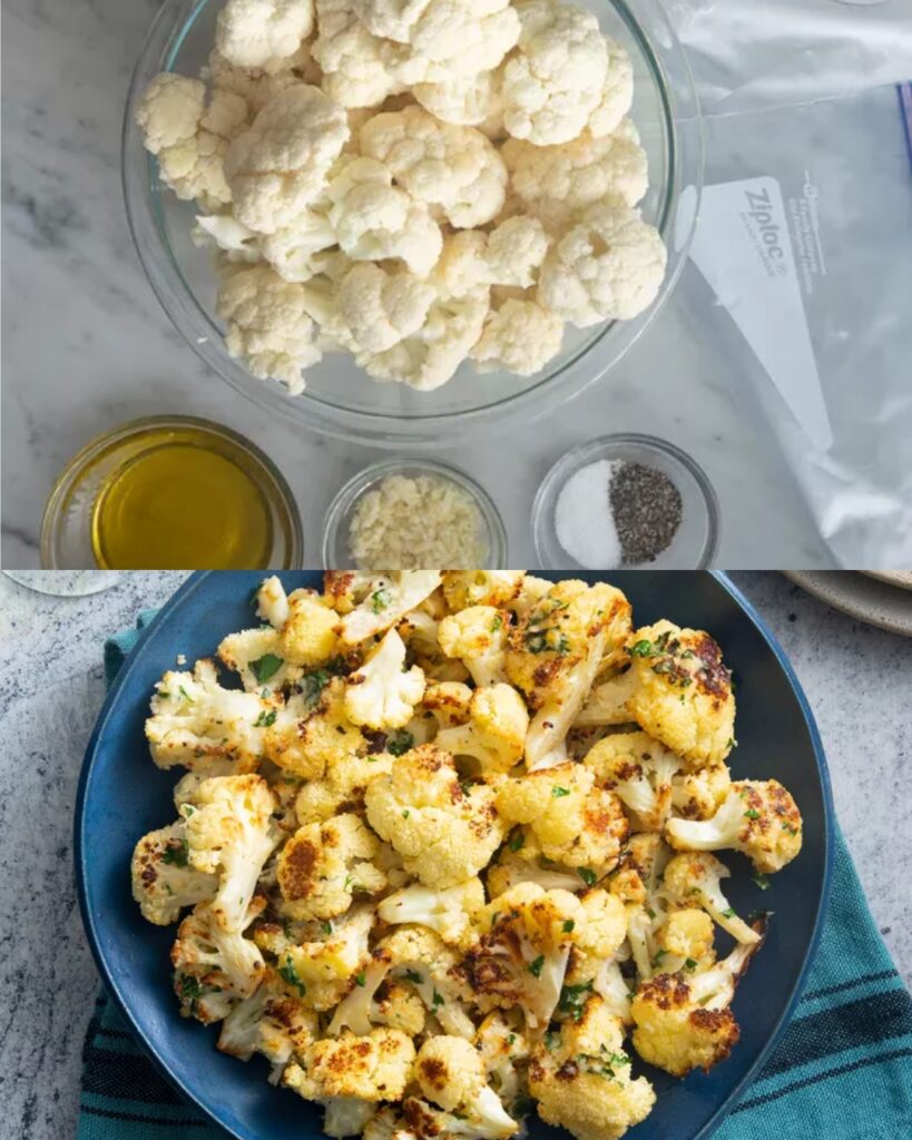 Garlic Parmesan Roasted Cauliflower finished dish