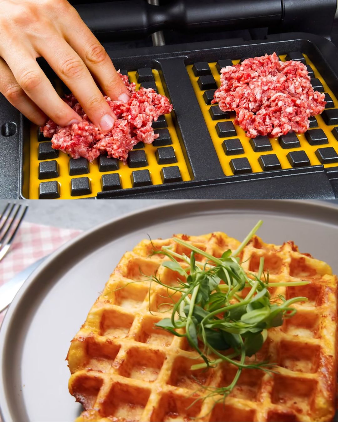 Waffles with Mushrooms & Garlic Bacon