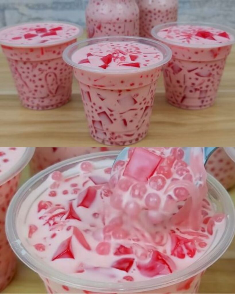 Strawberry Jelly Tapioca Drink finished dish