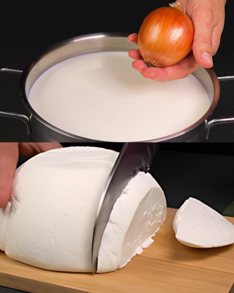 Homemade Cheese with Milk and Onions