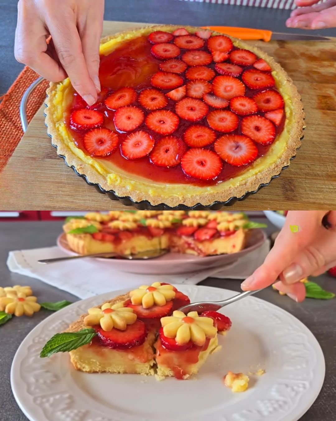 Classic Lemon Tart with Strawberry Jam and Fresh Strawberries