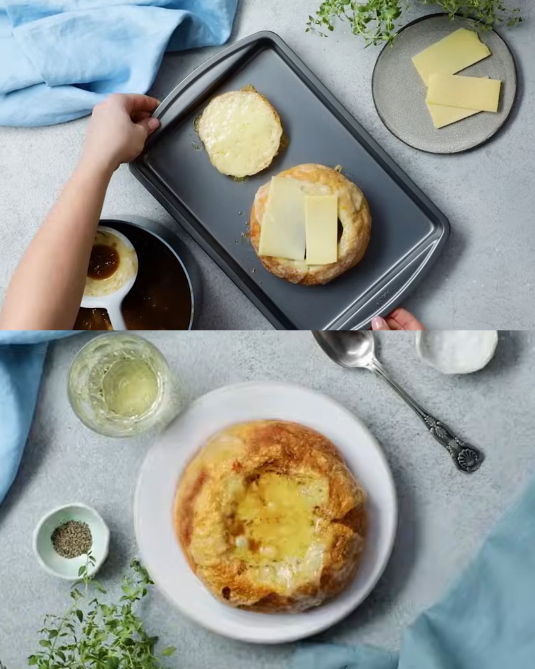 French Onion Soup in Bread Bowls