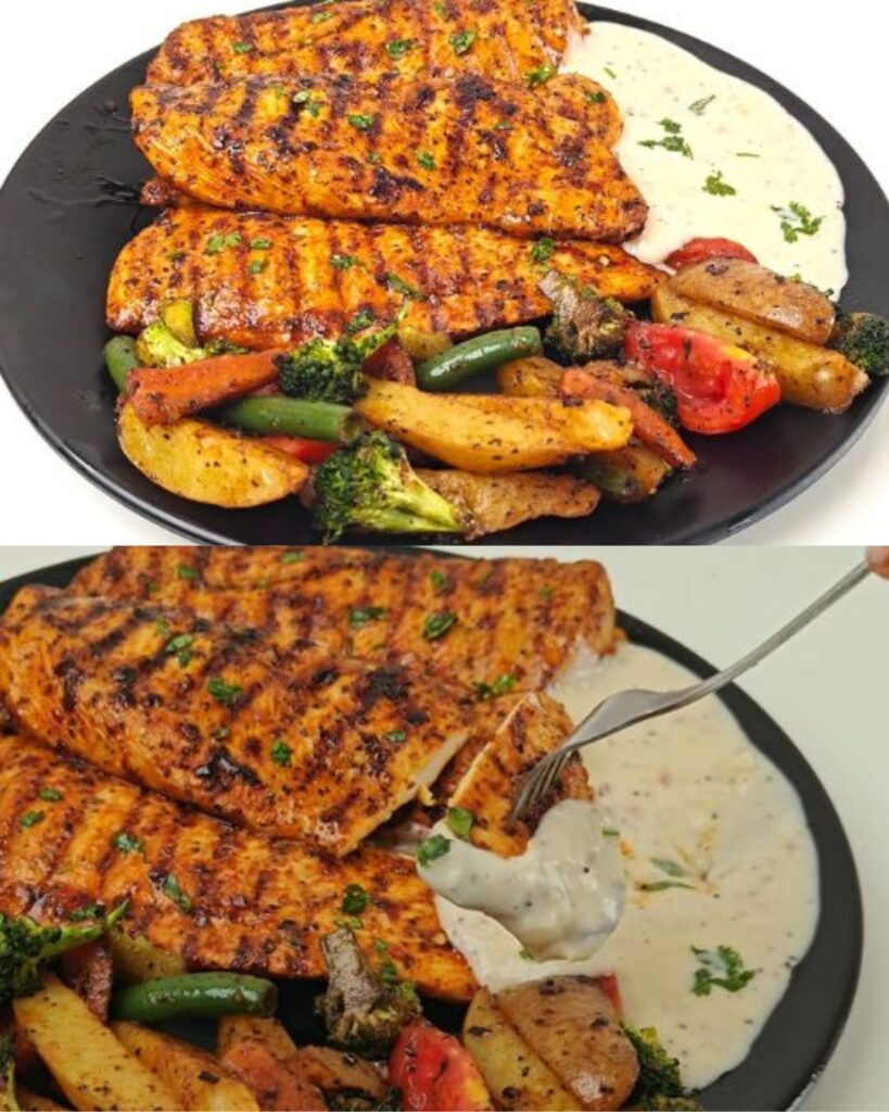 Chicken Steak with White Garlic Sauce finished dish