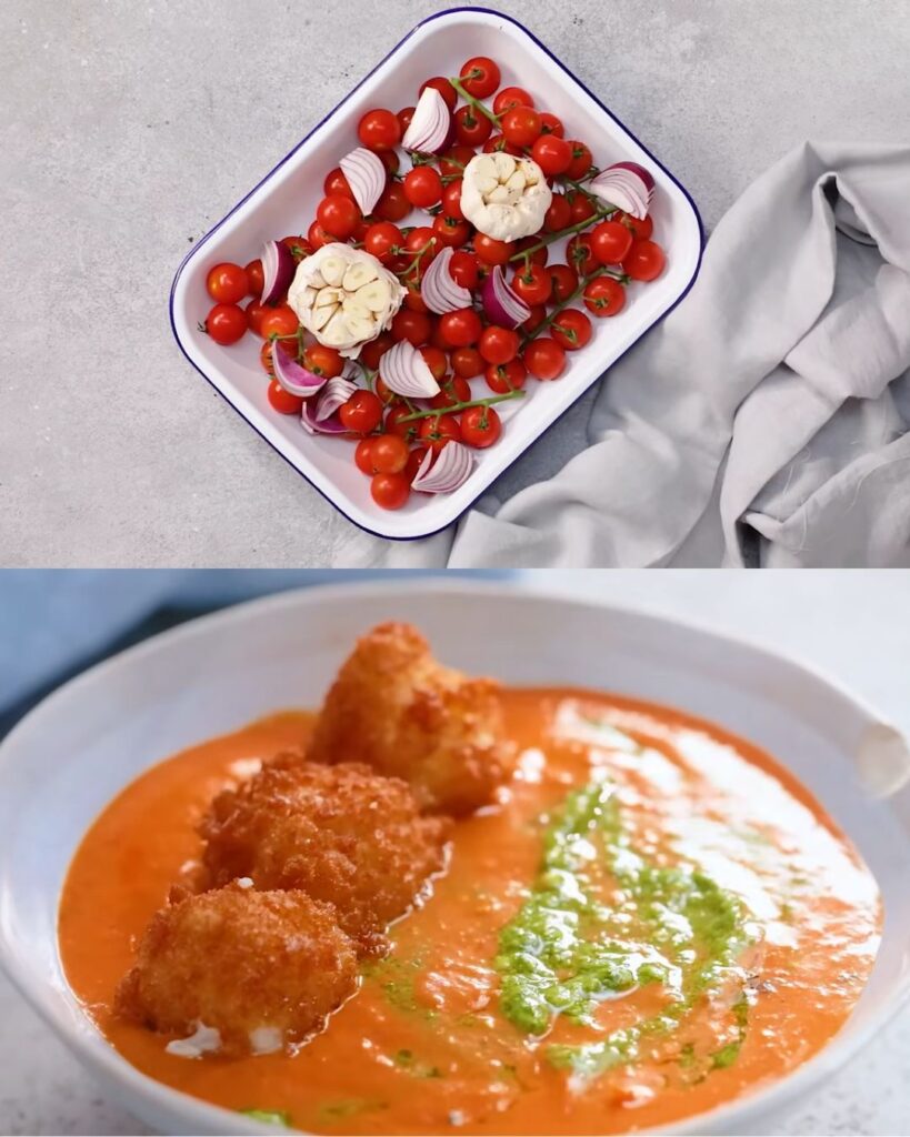 Roasted Tomato Soup with Fried Mozzarella Balls