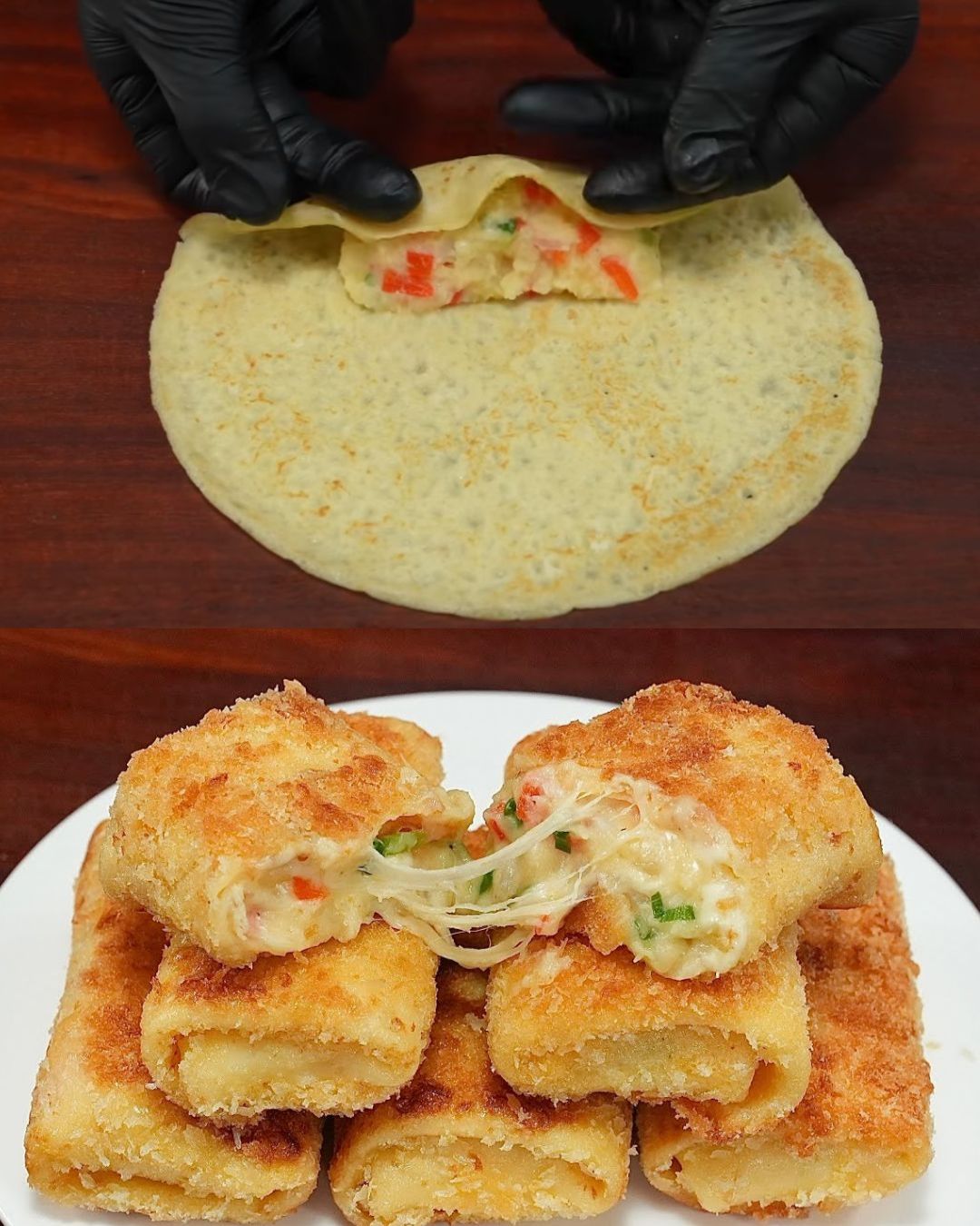 Golden Crispy Potato Rolls with Mozzarella and Scallions