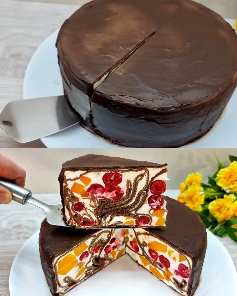 Chocolate Pancake Cake with Fruit and Cream