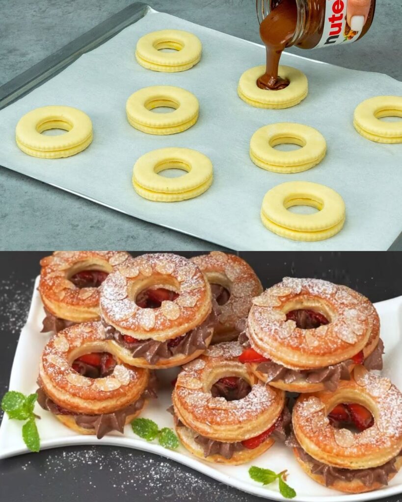 Puff Pastry with Nutella Cream and Coffee-Banana Drink finished dish