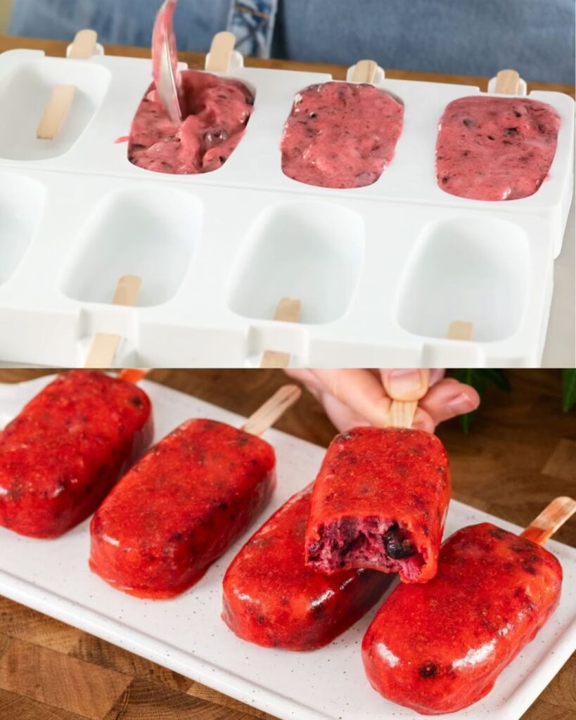 Homemade Banana and Berry Popsicles with Strawberry Layer