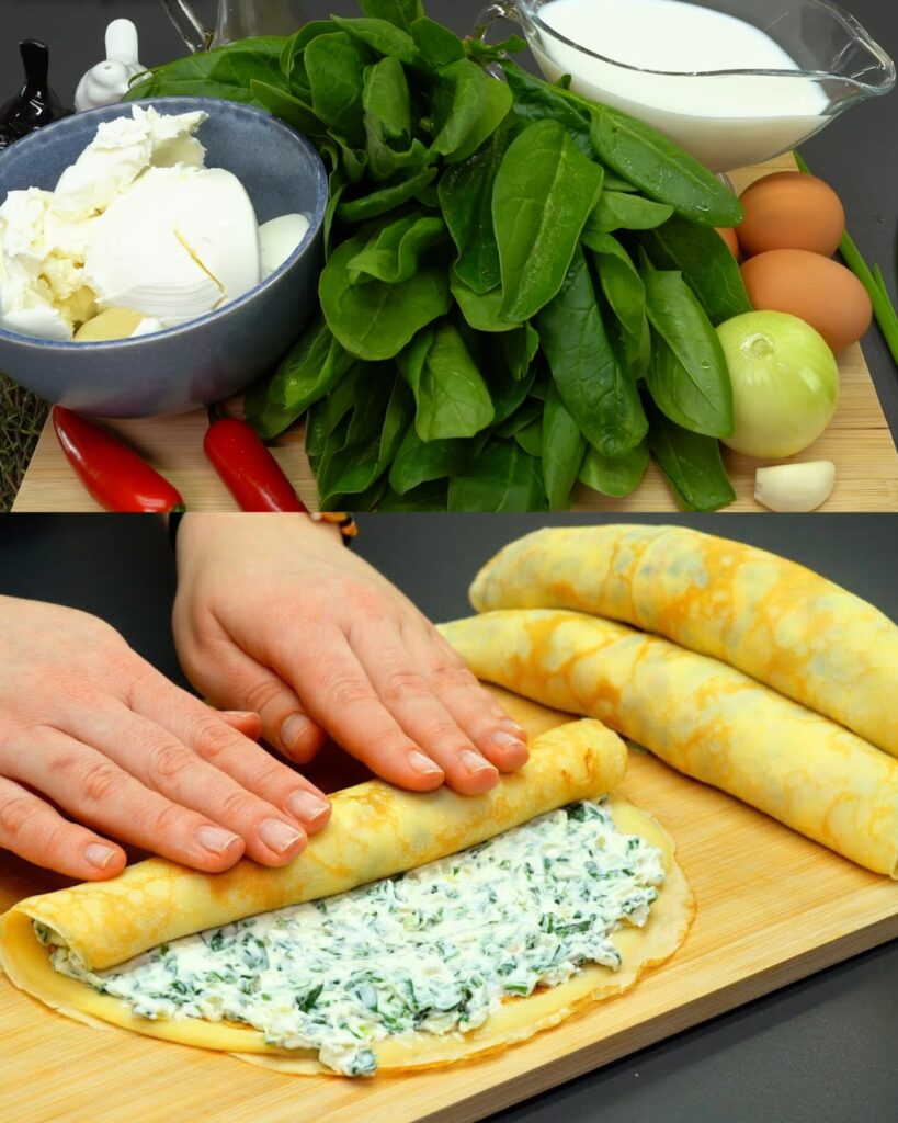 Delicious Spinach Pancakes with Creamy Filling and Béchamel Sauce finished dish