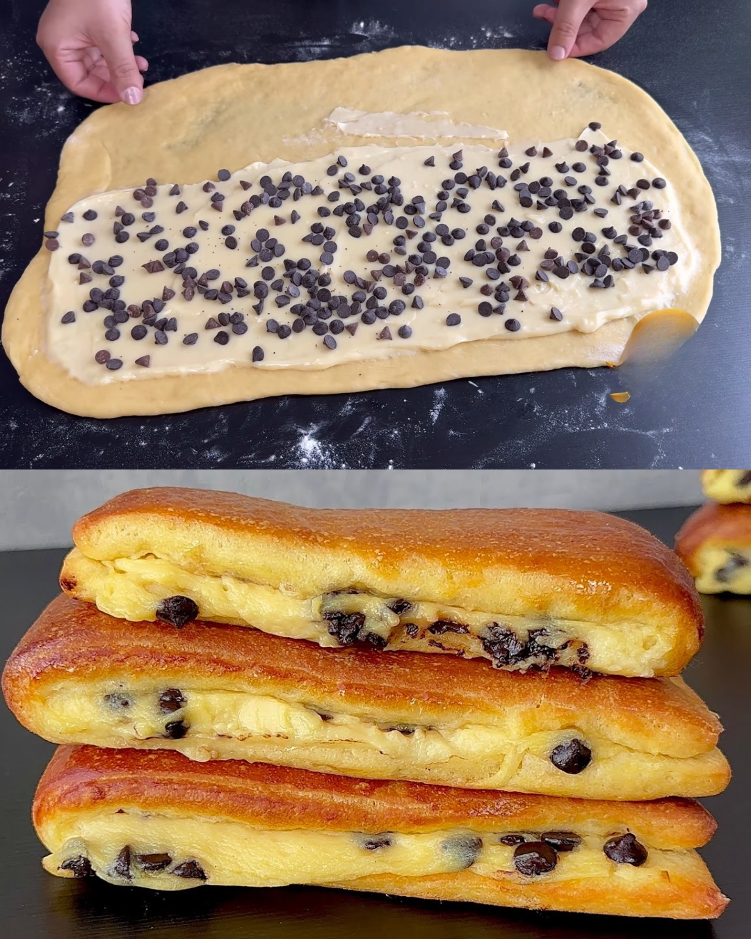 Vanilla Pastry Cream Filled Brioche with Chocolate Chips
