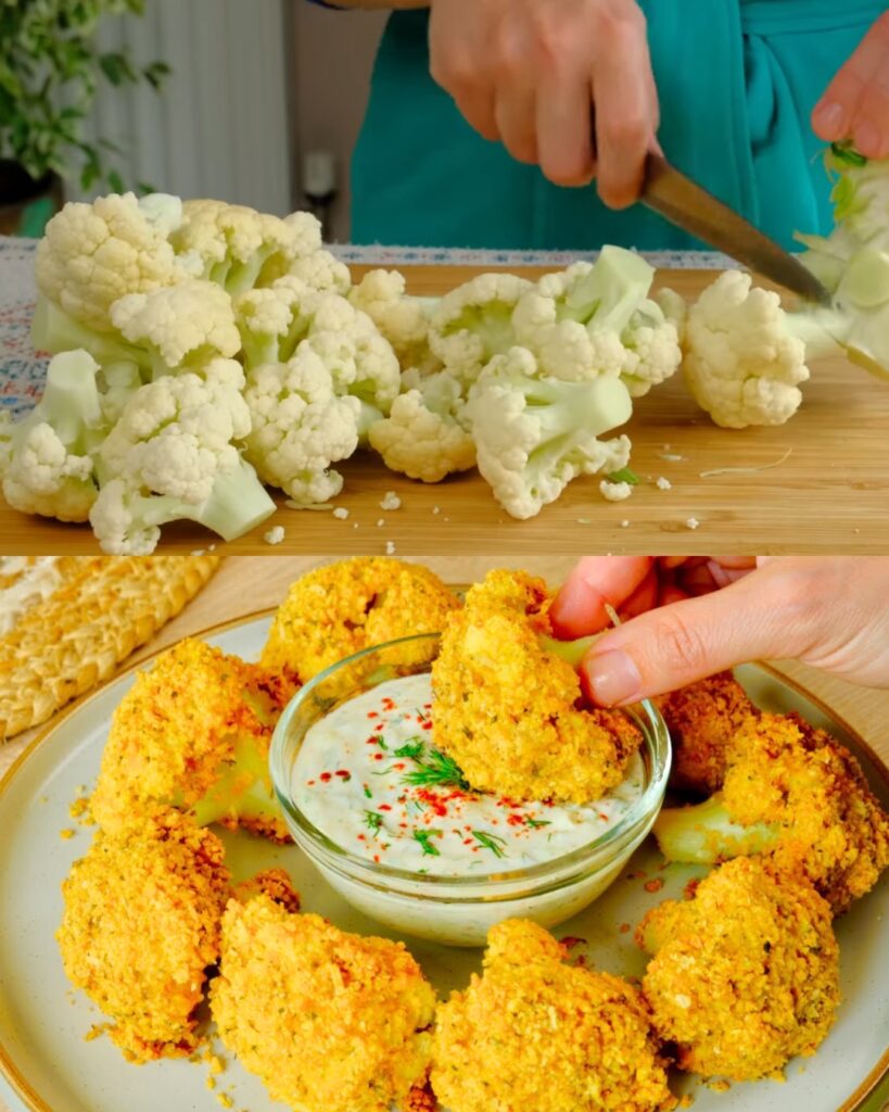 Crispy Baked Cauliflower with Creamy Dill Dip
