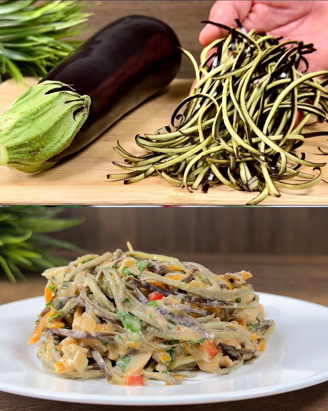 Vegetable and Parmesan Cream Sauce with Eggplant Noodles