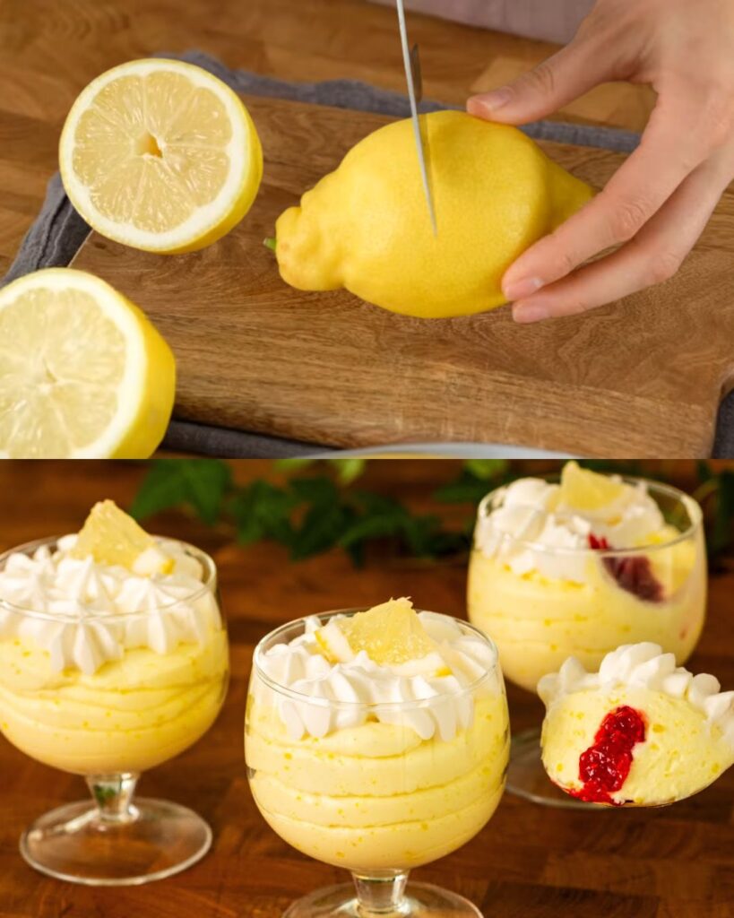Creamy Lemon Mousse with Raspberry Sauce finished dish
