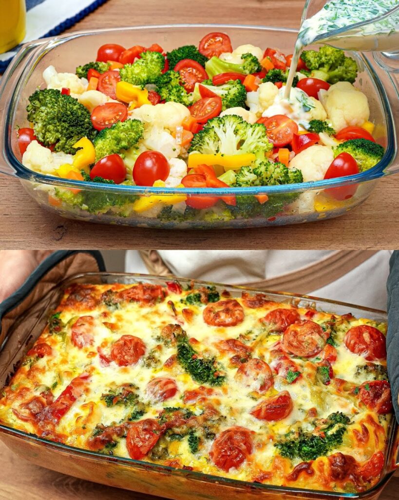 Vegetable Bake with Broccoli, Cauliflower, and Cheese finished dish