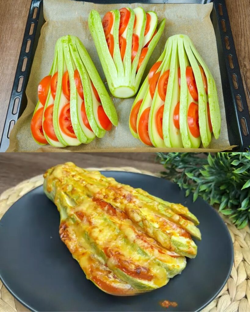 Baked Zucchini and Tomato Fan Casserole finished dish