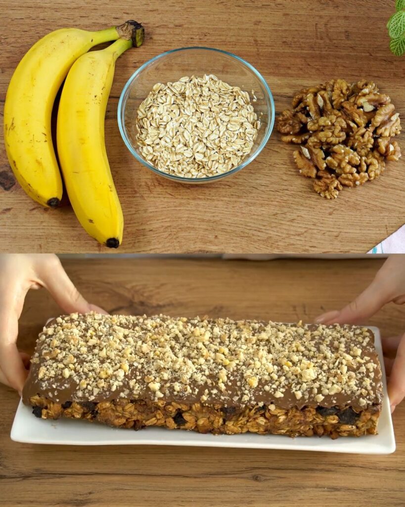 Oatmeal, Walnut, and Banana Bars with Chocolate finished dish