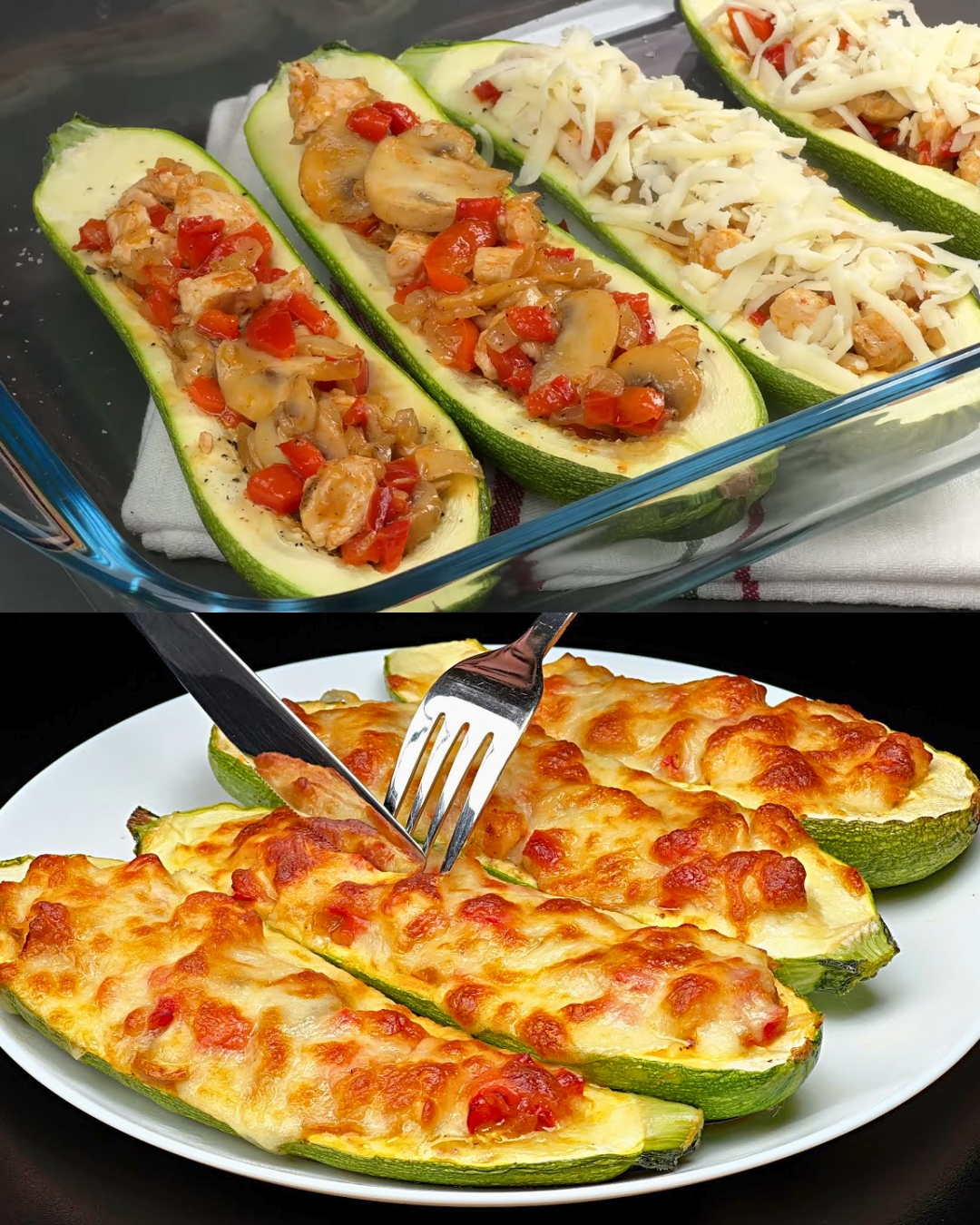 Stuffed Zucchini with Chicken and Mushroom Filling