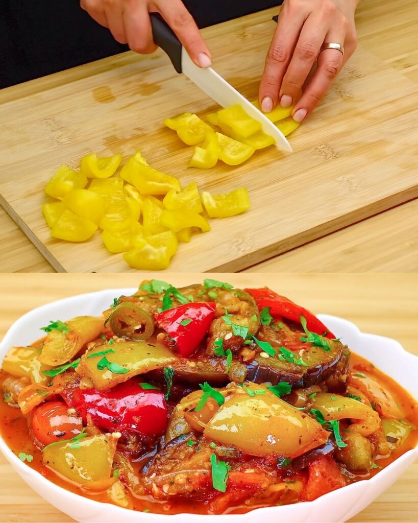 Spicy Eggplant and Pepper Stew finished dish