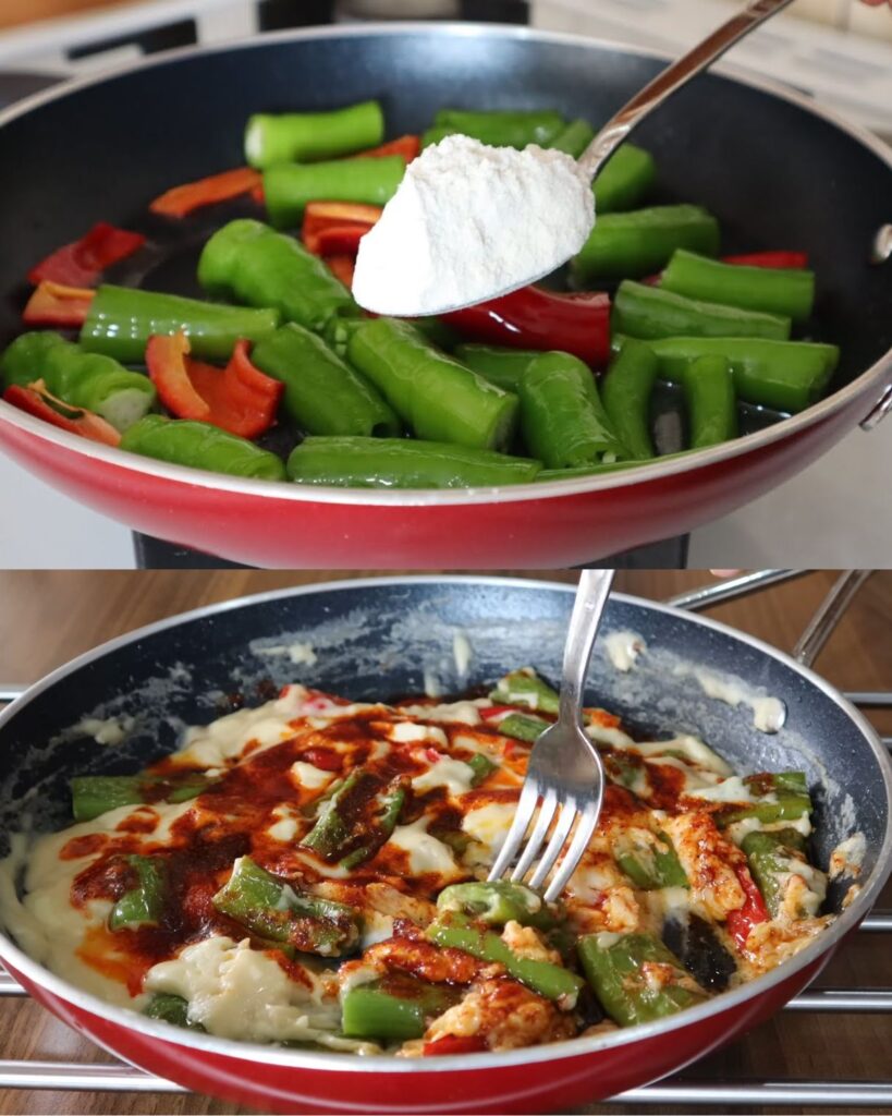 Cheesy Pepper Sauce with Buttered Red Pepper Garnish finished dish
