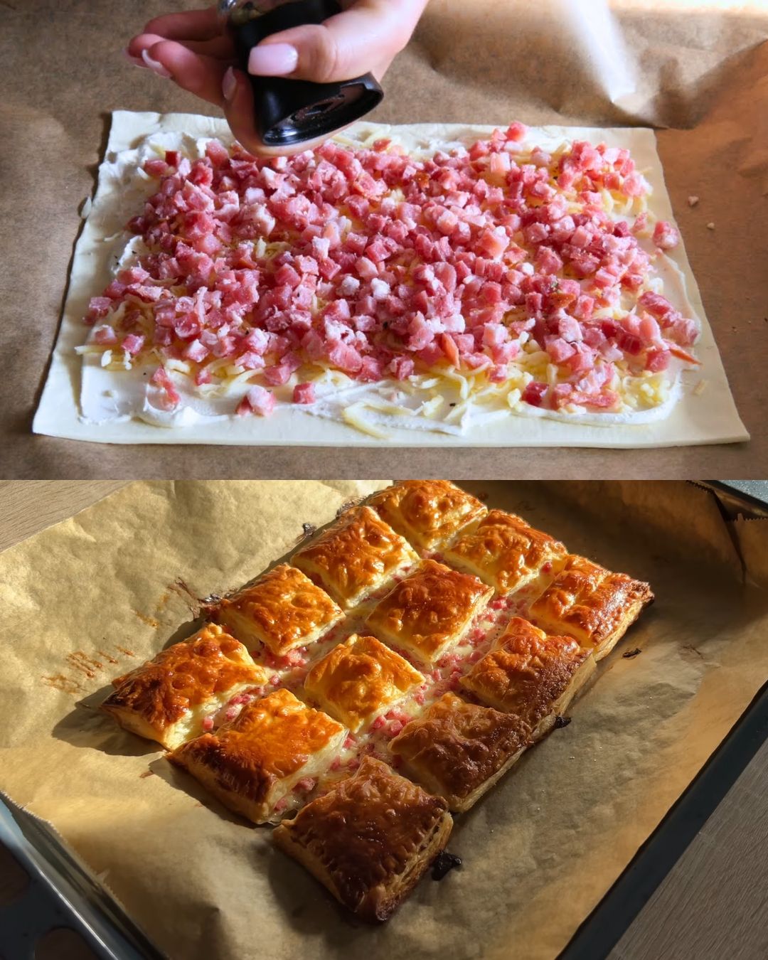 Savory Ham and Cheese Puff Pastry Bites