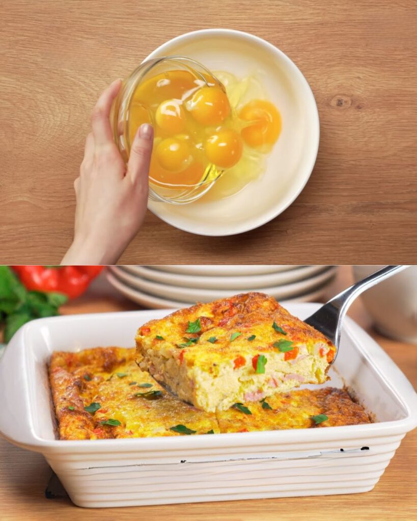 Baked Egg Omelette with Ham and Cheese