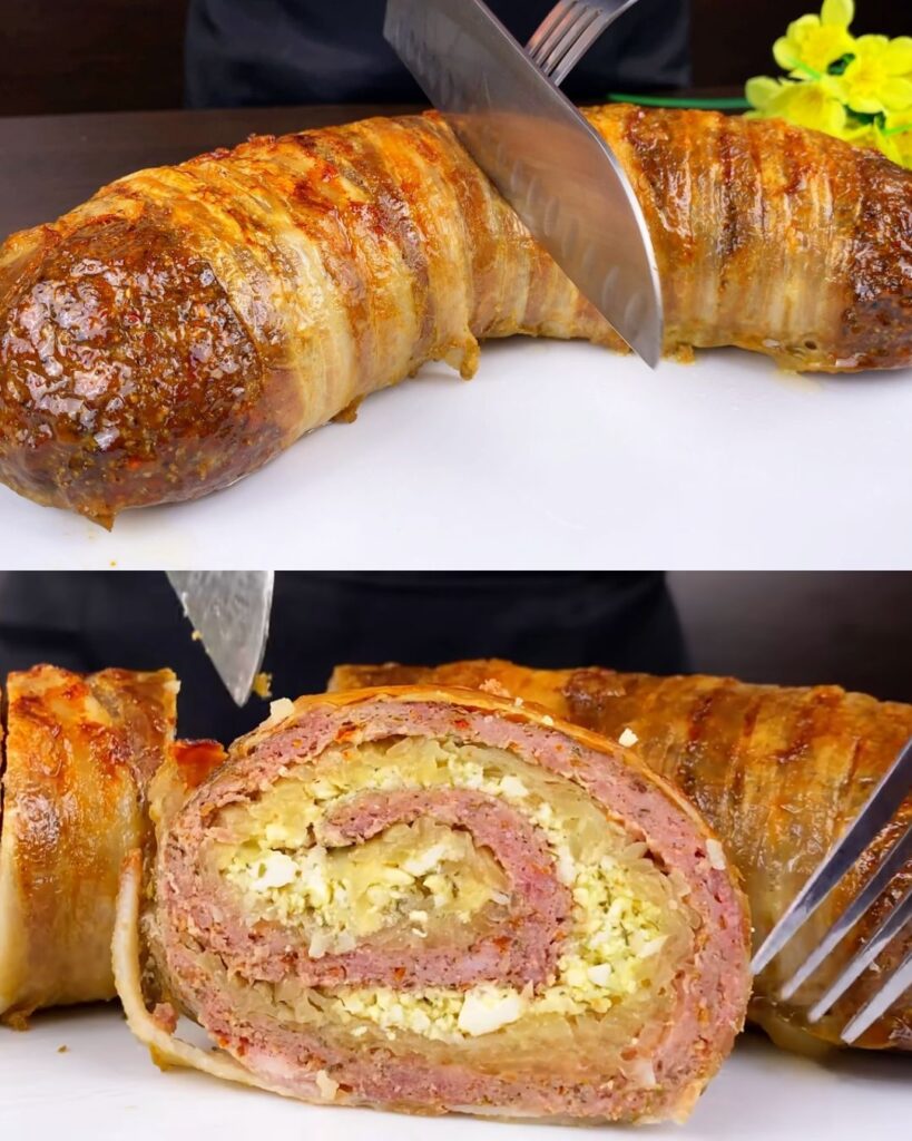 Meat and Cottage Cheese Bacon Rolls