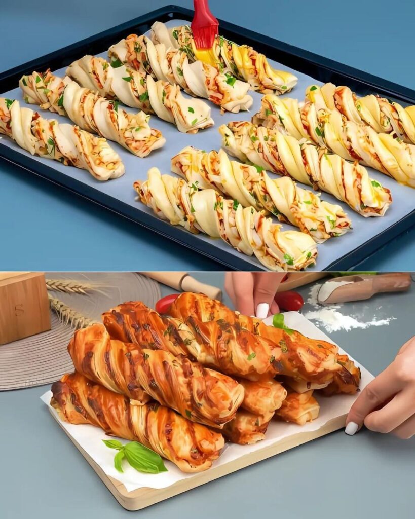 Cheesy Puff Pastry Twists with Tomato and Herbs