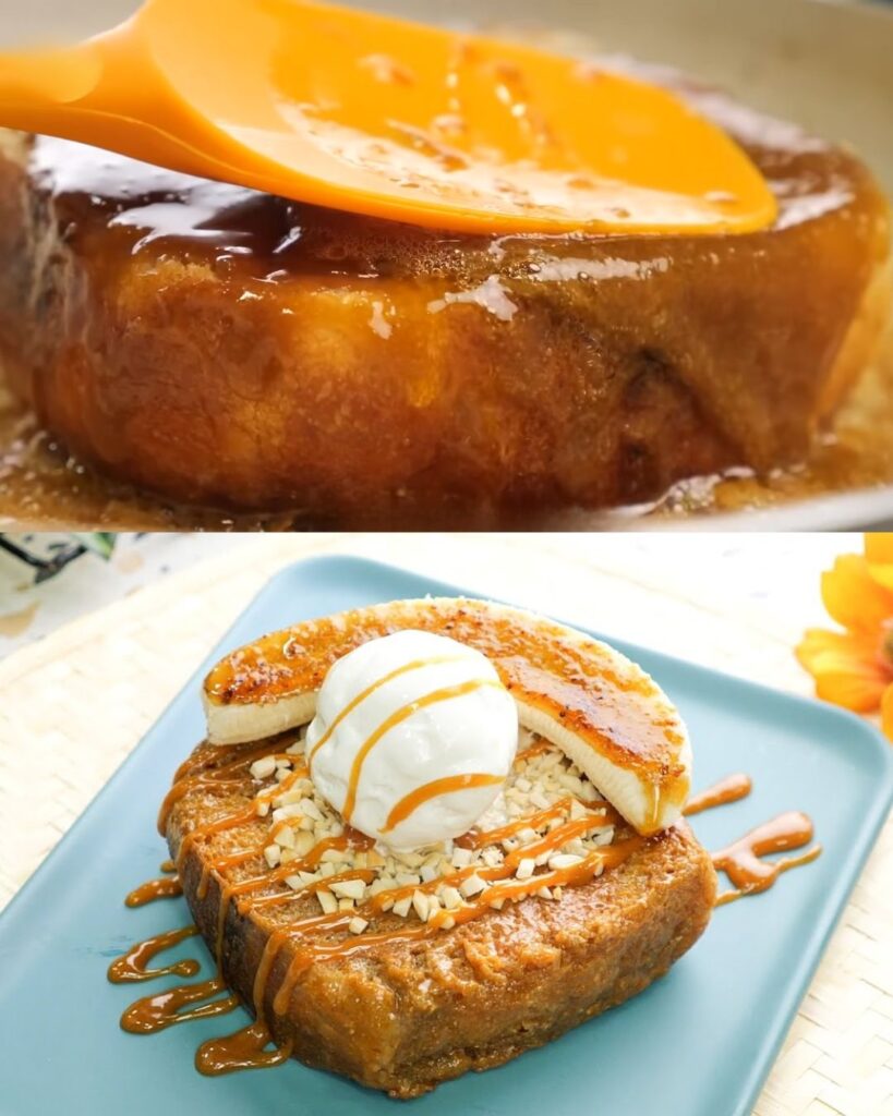 Caramelized Banana Brioche with Vanilla Ice Cream