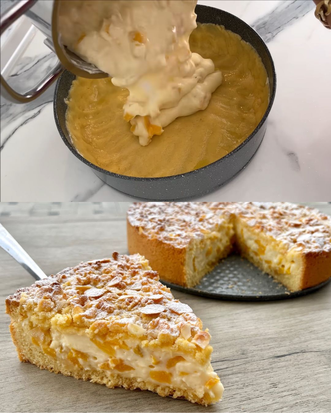 Peach Cream Cake with Almonds