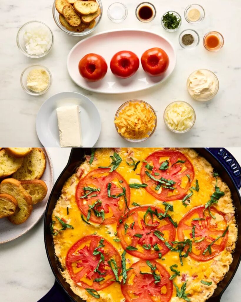 Tomato and Cheese Dip with Crostini Toast