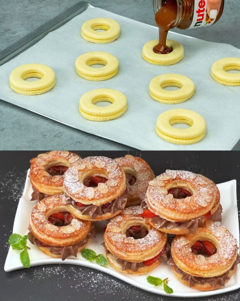 Puff Pastries with Nutella Cream and Almond Coffee Banana Smoothie finished dish