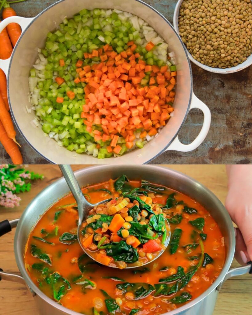 Hearty Lentil Vegetable Soup with Garlic Bread