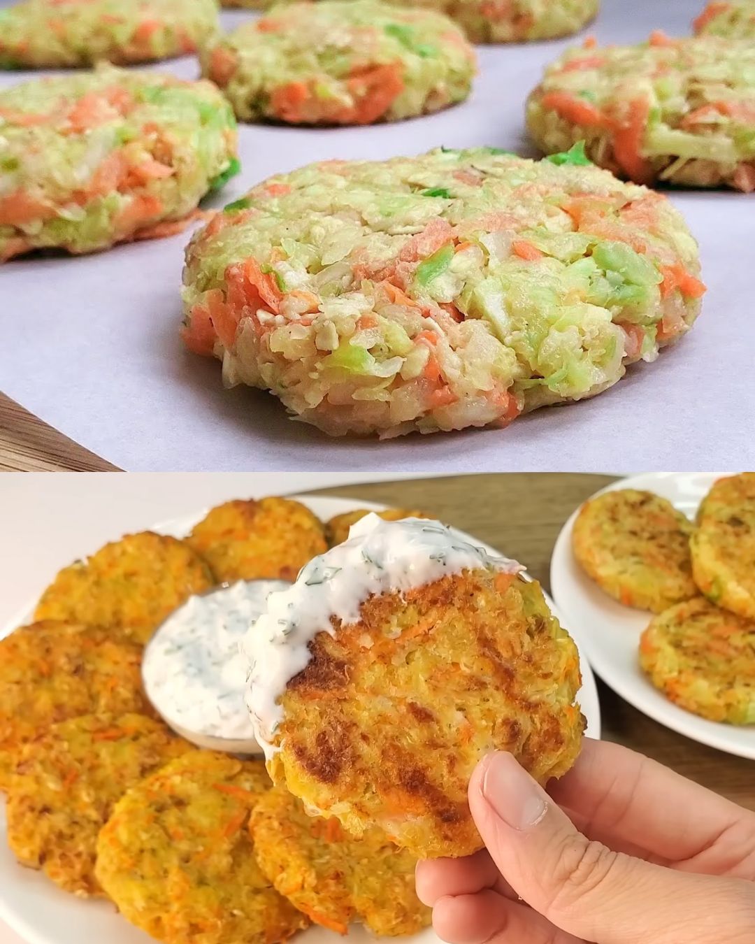 Savory Baked Cabbage Fritters with Garlic Yogurt Sauce